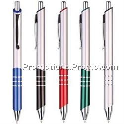 Tri Band Metal Click Pen w/ Silver Barrel & Black Clip