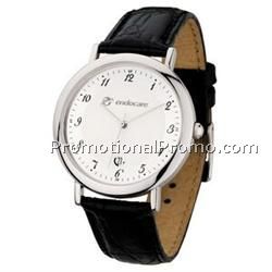 Watch Creations Ladies' Polished Silver Watch with Black Leather Strap
