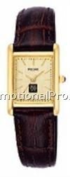 Women's Rectangle Dial Pulsar Watch w/ Brown Crocodile Grain Leather Strap