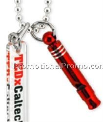 Key Tag Emergency Mini Whistle w/ Ball Chain & 1" Acrylic Message Tag