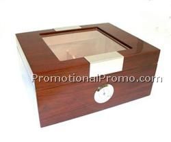 12 Cigar Cedar Lined Walnut Humidor w/ Glass Top, Hygrometer & Humidistat