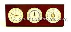 Brass Time & Tide Clock, Barometer & Thermometer on Mahogany Base