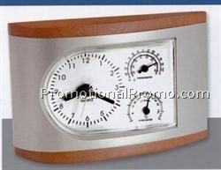 3-in-1 Silver & Wood Clock w/Thermometer & Hygrometer