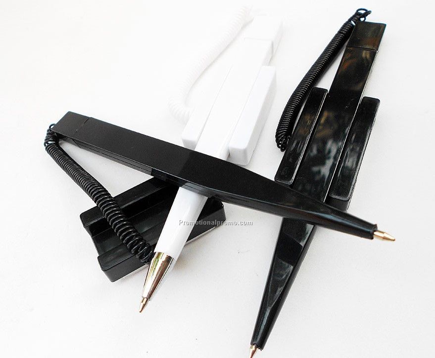 Ballpoint pen attached to a stretch coil holder / Desktop Pen Photo 2