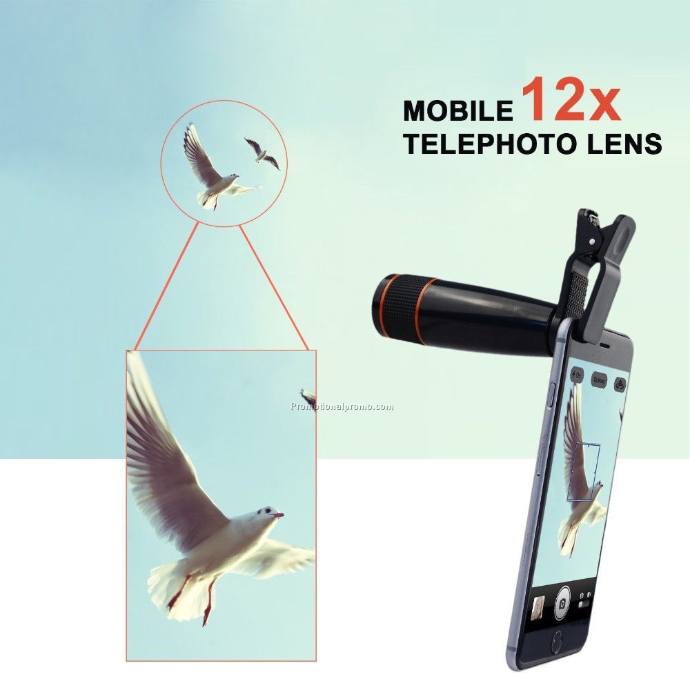 Clip Camera Phone Lens Set with 12X Zoom Telephoto Lens+ Wide Angle & Macro+ Fisheye Fish eye Lens for iPhone Photo 3