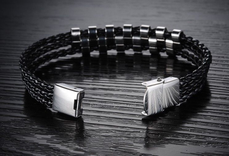 Handmade Men Bracelet , Stainless Steel Jewelry with woven rope Photo 2