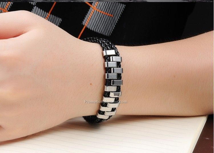 Handmade Men Bracelet , Stainless Steel Jewelry with woven rope Photo 3