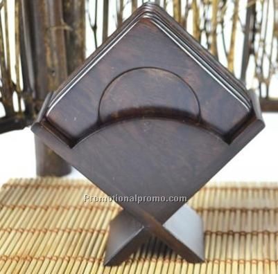 Set Of 6 square  ebony wood Coasters Photo 2