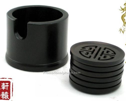 Set Of 6 Round black catalpa wood Coasters Photo 2