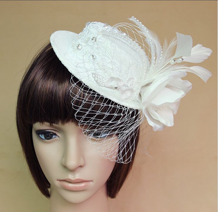 European and American small white hat clip pearl bridal flower head performance luxury hair accessories Photo 2