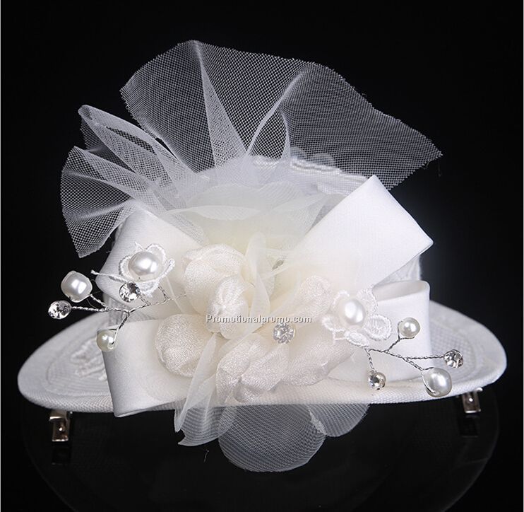 European and American small white hat clip pearl bridal hair accessories flower head performance Photo 2