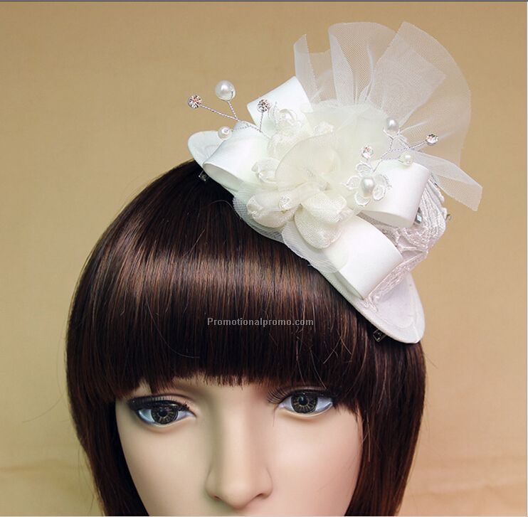 European and American small white hat clip pearl bridal hair accessories flower head performance Photo 3