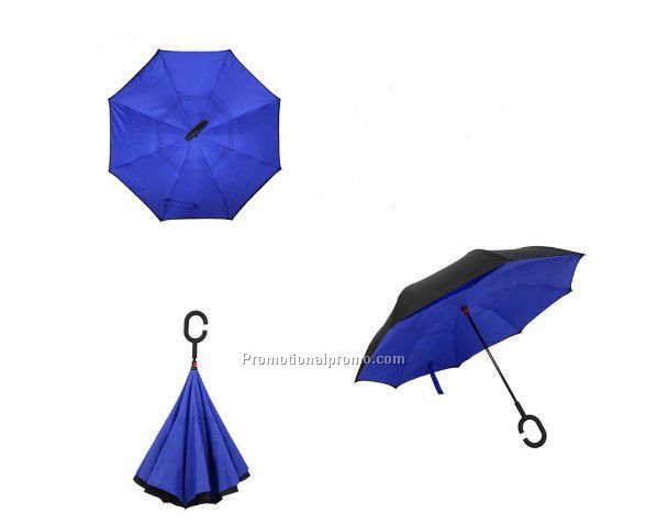 New Style Double layer customized print reverse inverted umbrella with C shape Handle Photo 2