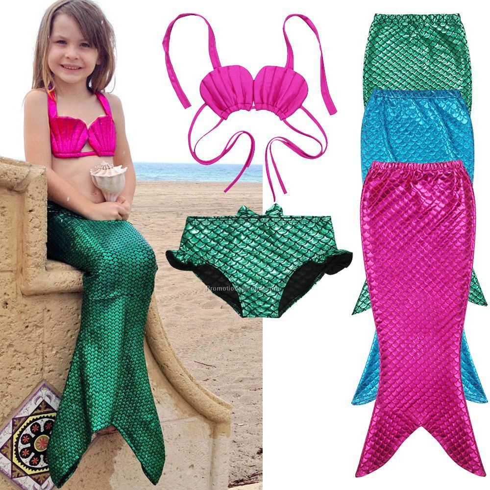 3PCS Girl Kids Mermaid Tail Swimwear Suit Photo 2