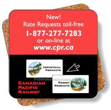 .067 Natural Cork & Frosted Plastic Premium Coasters / Square