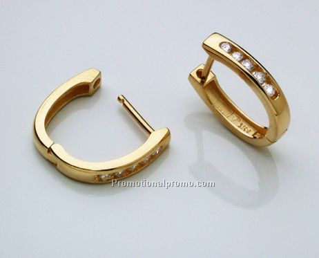 14k yellow gold huggie style earrings with 9pts of diamonds
