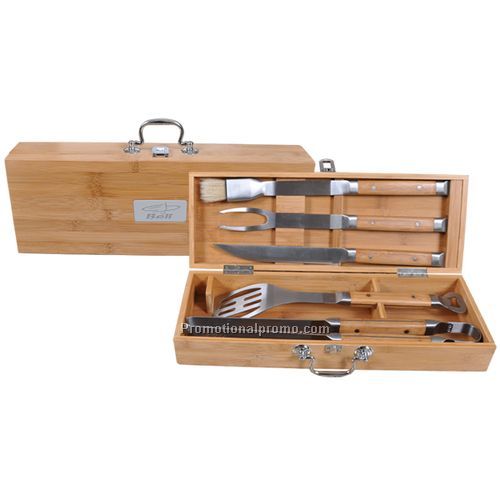 5 PIECE BAMBOO BBQ SET