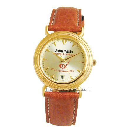 ADMIRAL ELITE - Gold Gent's/Brown Leather Strap