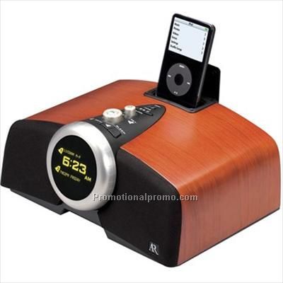 Acoustic Research Real wood Clock Radio w/ iPod Dock