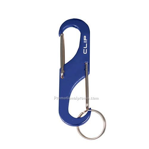 BLUE DOUBLE CLIP CARABINER WITH RING