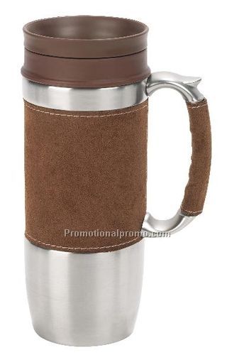 Boardroom Travel Mug,Stainless Steel and Faux Suede Chocolate, 16oz