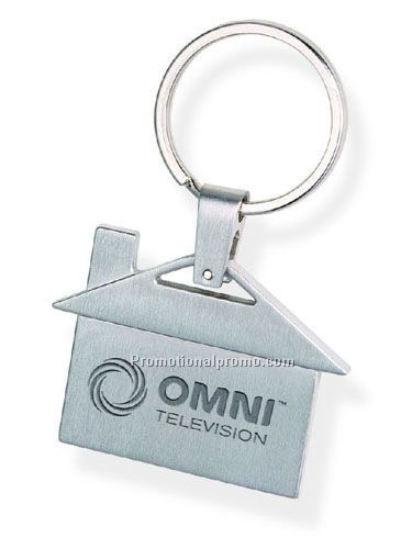 Brushed stainless finish house shape keyring