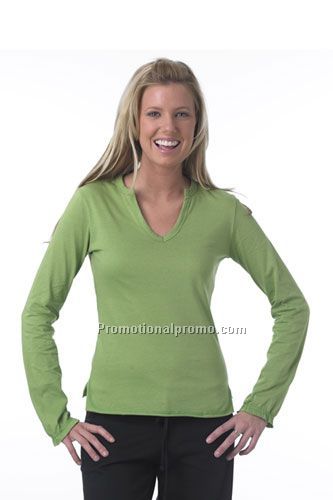 Keyhole Neck, Ruched Sleeve, Overstitched Hem