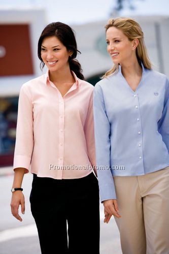 Ladies' 3/4 Sleeve Textured Broadcloth with Wrinkle-Resistant Finish