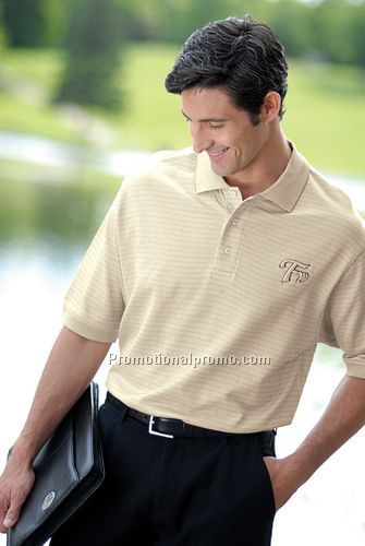 MATRIX PATTERN MERCERIZED COTTON POLO WITH BIRDSEYE JACQUARD COLLAR