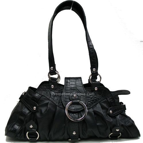 Rome Italia Designer Bag / Stone Wash Cowhide & Croco Trim / Black