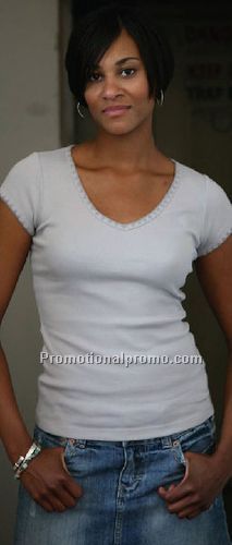 Seashell Stitch V-Neck Cap Sleeve Top