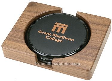 Set Of 2 Coasters In An Oak Wood Finish Stand