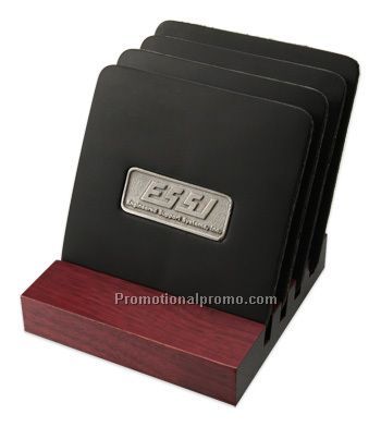 Set of 4 Rubber - Backed Coasters With Red Walnut Stand