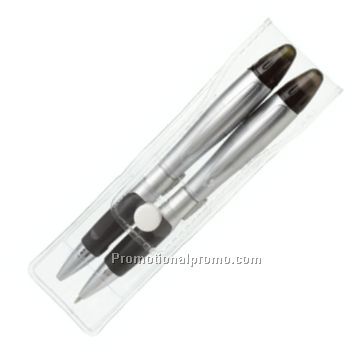 Silver Blossom Pen/Highlighter & Pencil/Eraser Set