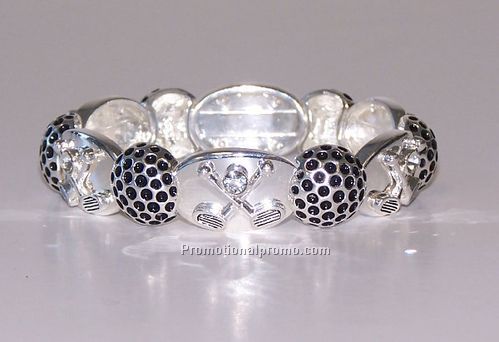 Silver tone stretch cross/club golfer's bracelet with crystals - lead free!