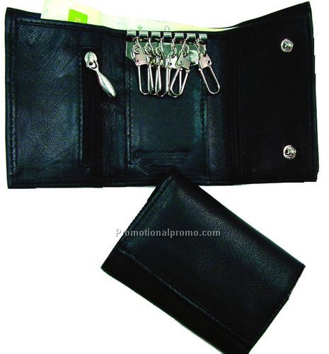 6-Hook Keycase with wallet & Zippered Change Purse / Lambskin Napa / Black