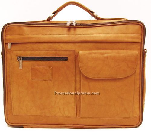 Briefcase / 2-Front Pockets / Stone Wash Cowhide / Medium Brown
