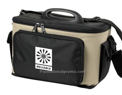 Cooler Bag with Cup Holders - Tan/Black/Printed