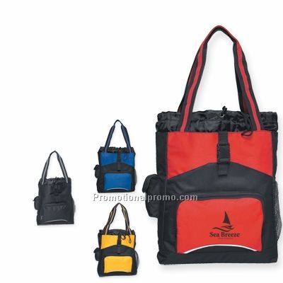 DRAWSTRING BACKPACK TOTE WITH STRIPED HANDLES