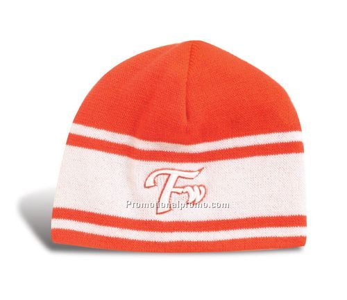 Fine Knit Beanie with Three Contrasting Stripes