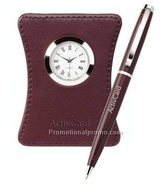 Harvest Ballpoint & Leather Clock Set - Terra
