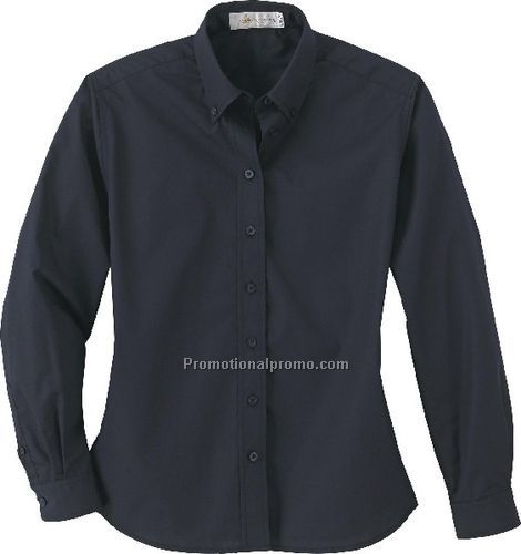 LADIES37408WRINKLE RESISTANT POPLIN BUTTON-DOWN LONG SLEEVE SHIRT