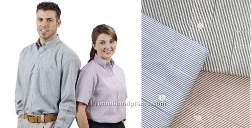 MEN'S SHORT SLEEVE COTTON BLEND STRIPE OXFORD SHIRT