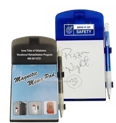 Magnetic Memo Pad W/Pen -Blue/Black