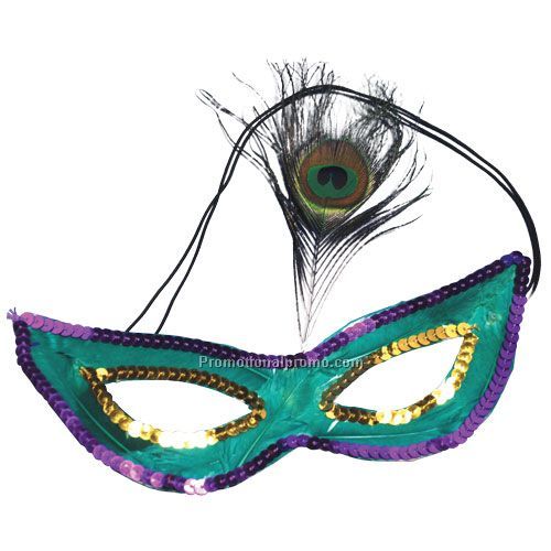 Mardi Gras Sequin Mask with Peacock Feathers