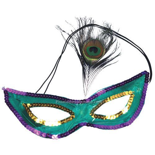 Mardi Gras Sequin Mask with Peacock Feathers