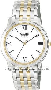 Men's Stiletto Eco-Drive Bracelet White Dial - Silver and Gold Tone