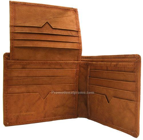 Men's Wallet Bi-fold wallet : double bill-fold section ; 4 + 4 main credit FLIP-UP section & plus 3 + 3 more on flip-up section / Stone Wash Cowhide /