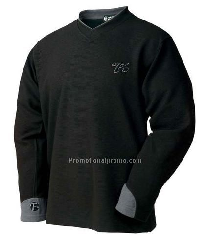 OTTOMAN TEXTURE V-NECK SWEATER WITH ECLIPSE PATCH ON SLEEVE