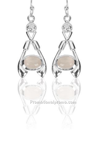 Rose Quartz - Sterling Silver inverted crossed clubs earrings
